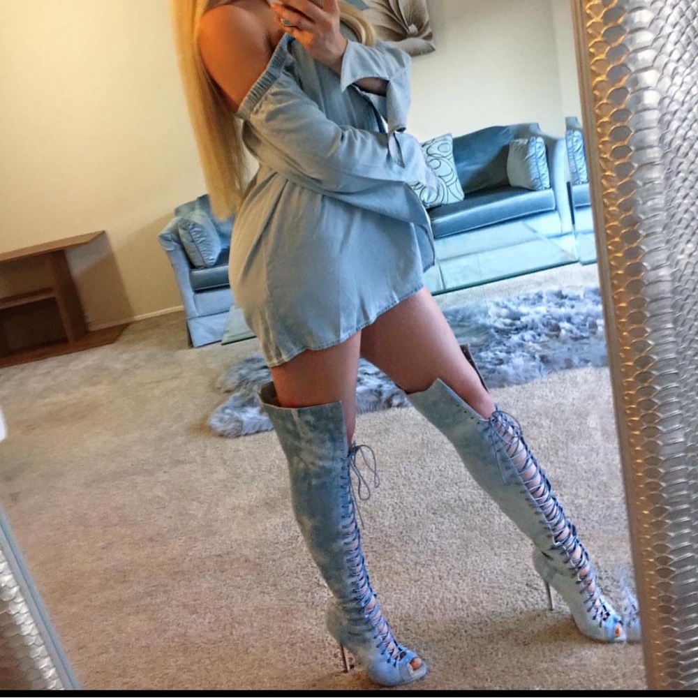 Denim Lace Up Boots